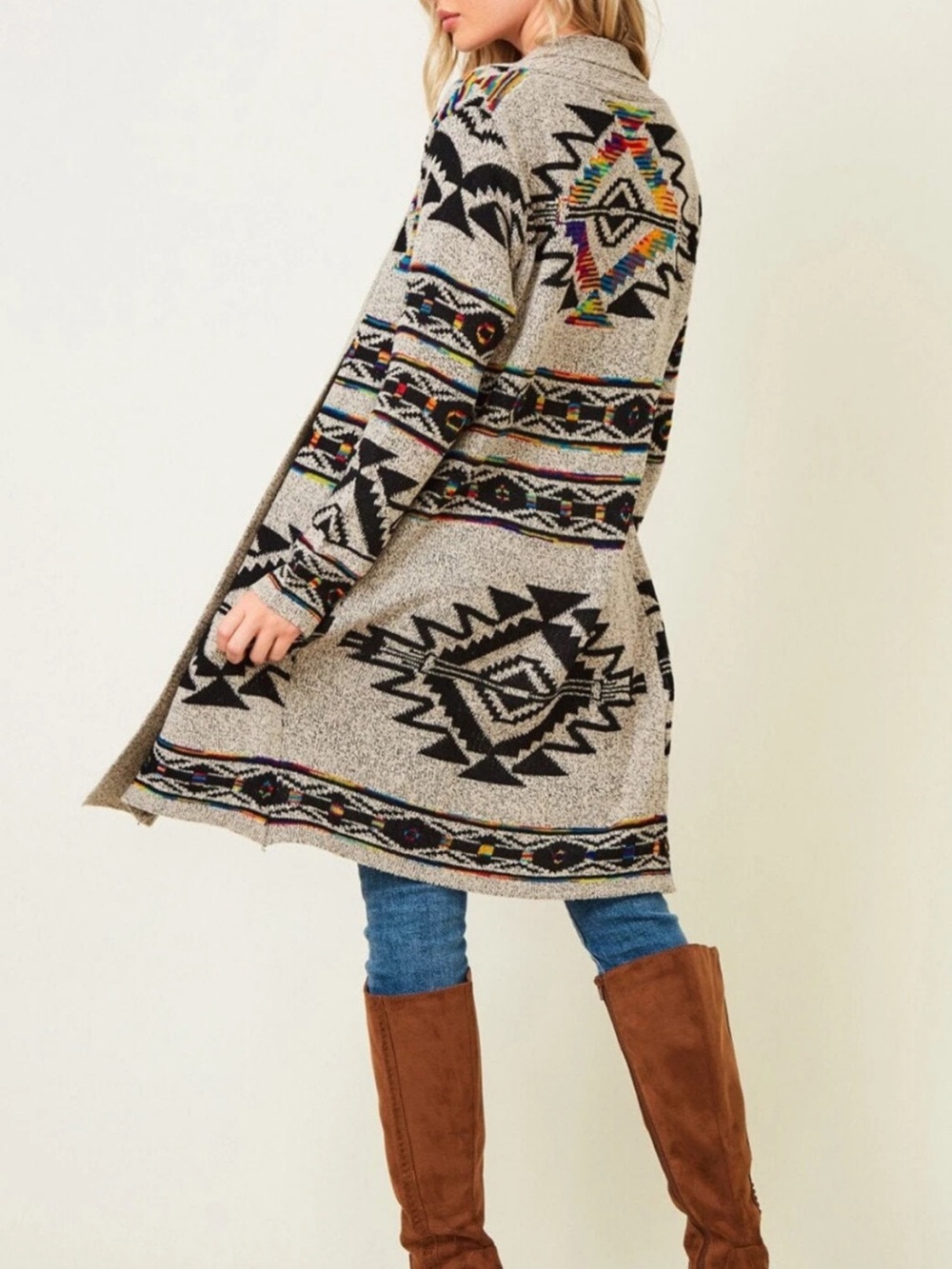 Northern Angel Aztec Long Cardigan sweater open front longline western small - Picture 8 of 12